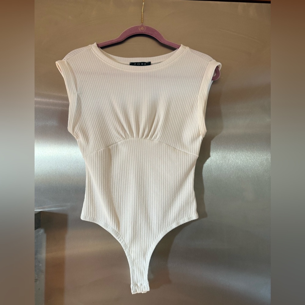Fore White Ribbed Bodysuit